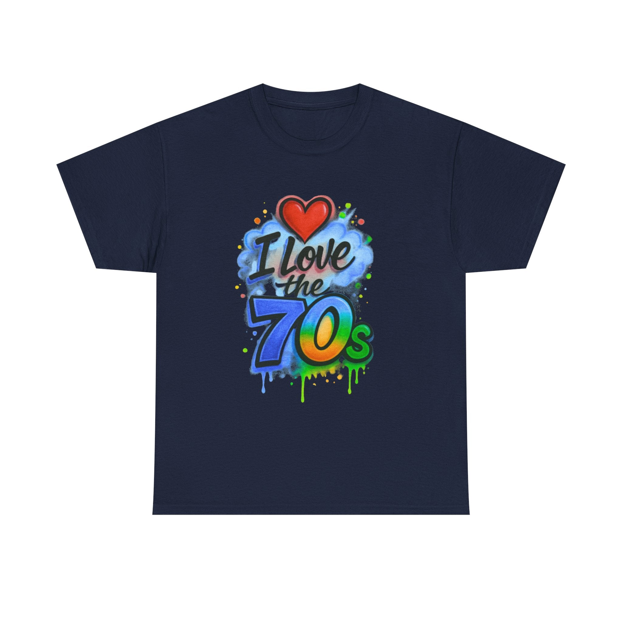 I'm Old School - I Love the 70s: Retro Airbrushed Inspired Design, Vintage Heart Typography with Spray Paint Effects