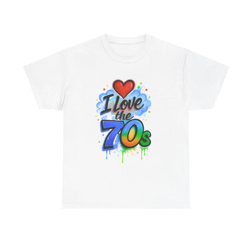 I'm Old School - I Love the 70s: Retro Airbrushed Inspired Design, Vintage Heart Typography with Spray Paint Effects