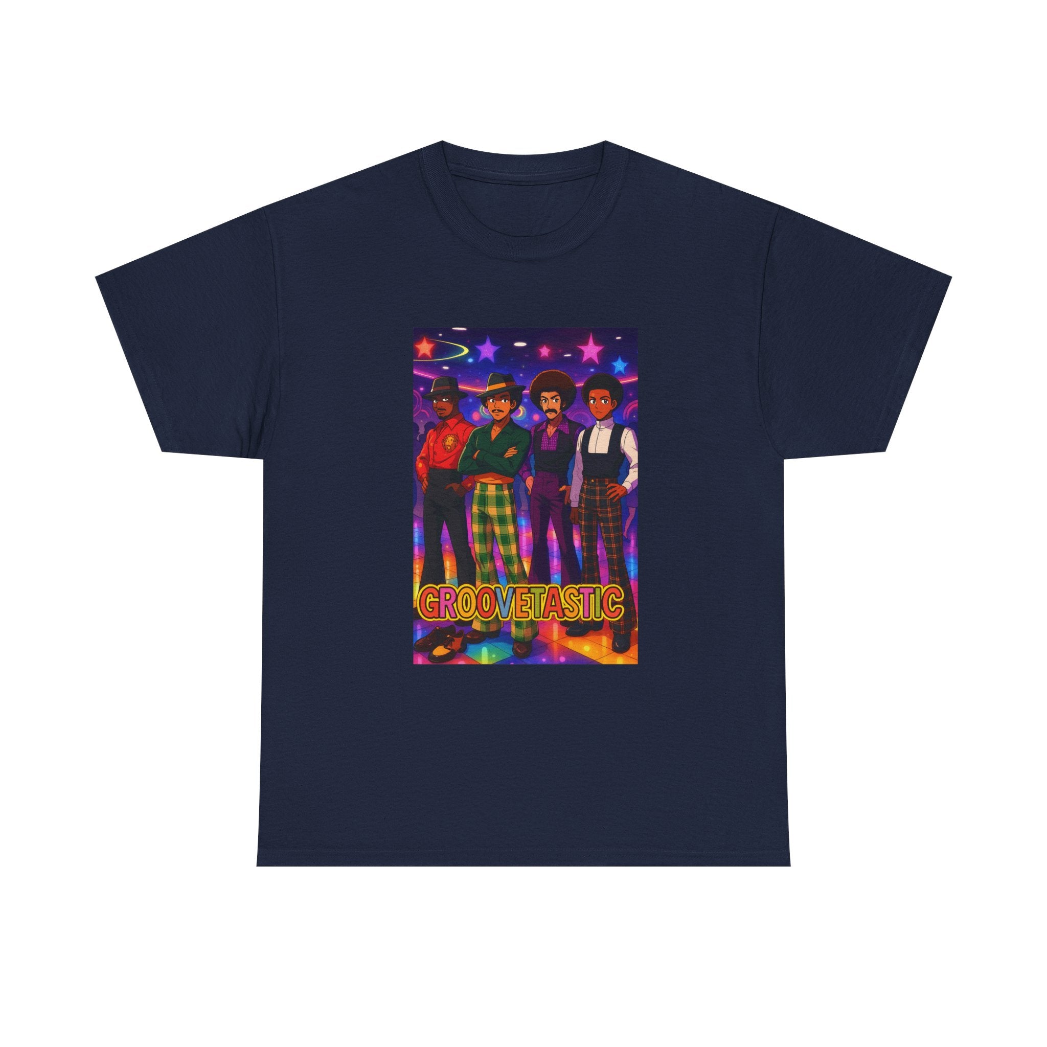 I'm Old School - Groovetastic: 1970s Disco Fashion, Retro Afro Style Men in Bold Geometric Patterns, Vibrant Glam Rock Artwork with Stars and Theatrical Elements