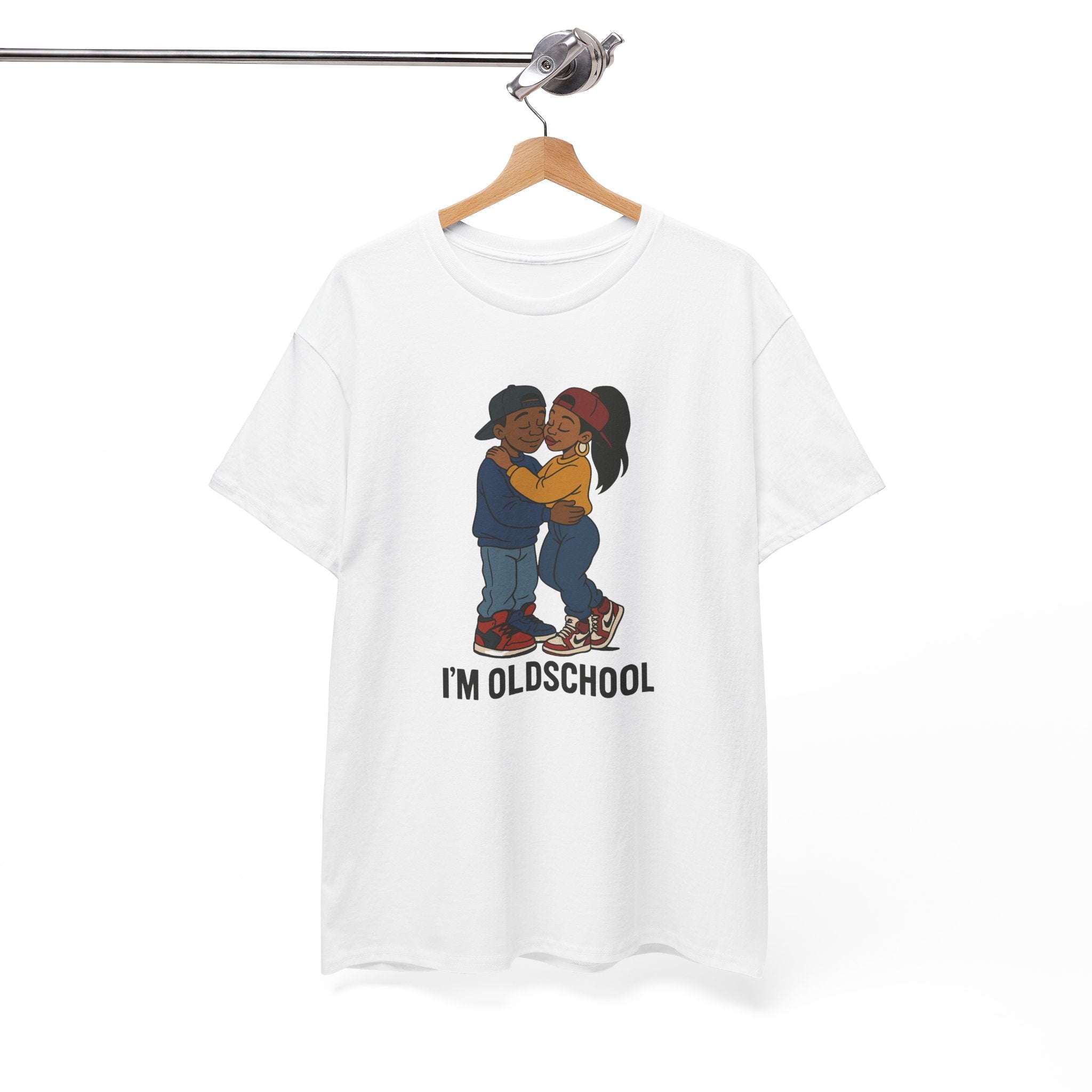 I'm Old School - That Old School Love: Retro Hip-Hop Couple Illustration, 1990s Street Fashion Artwork, Vintage Cartoon Characters with Bold Outlines