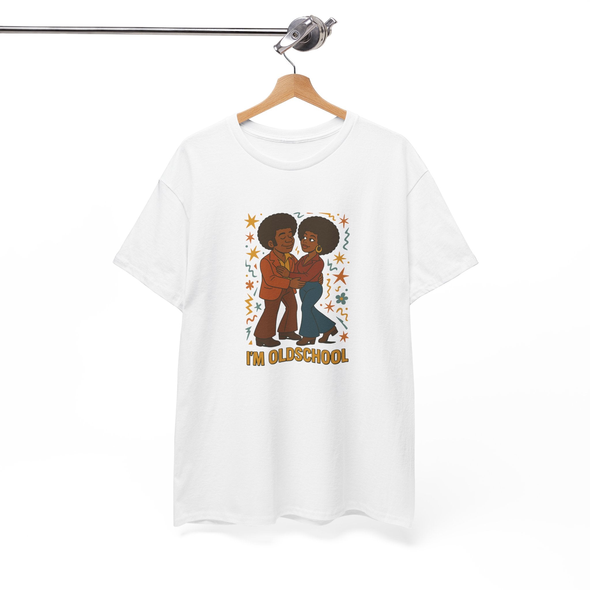 I'm Old School - Do the Hustle-  Retro 1970s Disco Illustration, Vintage Pop Culture Artwork with Afro Figures and Hand-Drawn Linework